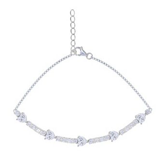 Argento Forte Sterling Silver Cubic Zirconia Heart Chain Bracelet
