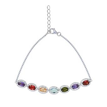 Argento Forte Sterling Silver Multicolor Oval Cubic Zirconia Chain Bracelet