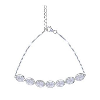 Argento Forte Sterling Silver Oval Cubic Zirconia Chain Bracelet