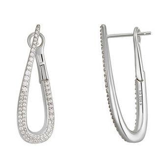 Argento Forte Sterling Silver Cubic Zirconia Oblong Hoop Earrings