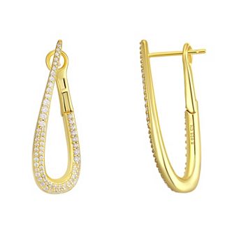 Argento Forte 14k Gold Over Silver Cubic Zirconia Oblong Hoop Earrings