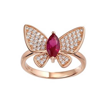 Argento Forte 14K Rose Gold over Sterling Silver Butterfly Ring
