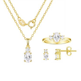 Argento Forte 14K Gold over Sterling Silver Birthstone Pendant, Ring, & Earring Set