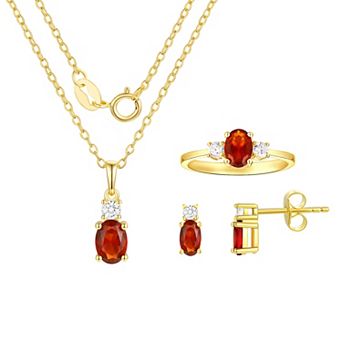 Argento Forte 14K Gold over Sterling Silver Birthstone Pendant, Ring, & Earring Set