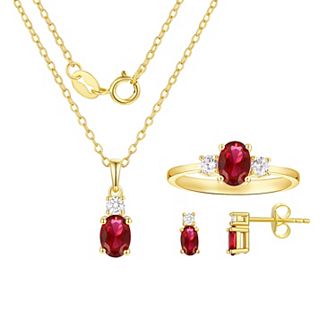 Argento Forte 14K Gold over Sterling Silver Birthstone Pendant, Ring, & Earring Set