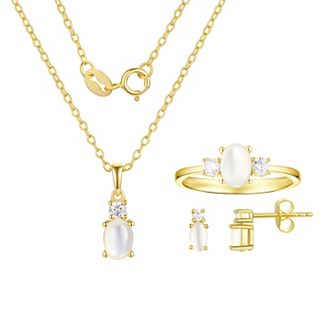 Argento Forte 14K Gold over Sterling Silver Birthstone Pendant, Ring, & Earring Set