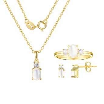 Argento Forte 14K Gold over Sterling Silver Birthstone Pendant, Ring, & Earring Set