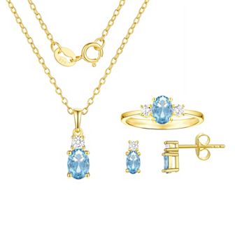 Argento Forte 14K Gold over Sterling Silver Birthstone Pendant, Ring, & Earring Set