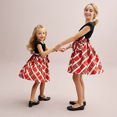 Girls 4-20 Bonnie Velvet & Plaid Dress in Regular & Plus Size