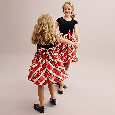 Girls 4-20 Bonnie Velvet & Plaid Dress in Regular & Plus Size