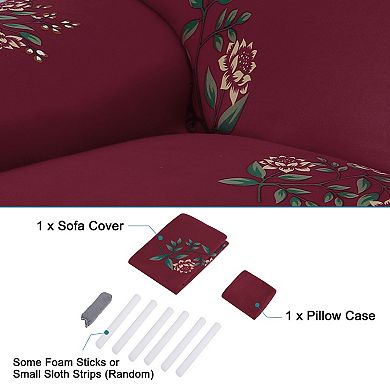 Stretch Sofa Cover Floral Printed Couch Slipcover for 3 Seater Armchair Furniture w One Pillowcase
