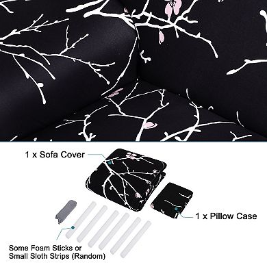 Printed Stretch Sofa Cover + One Pillow Cover, Large