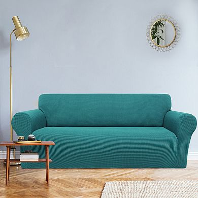 Stretch Sofa Slipcover with Elastic Bottom, 1-Piece Sofa Cover for 2 Seater