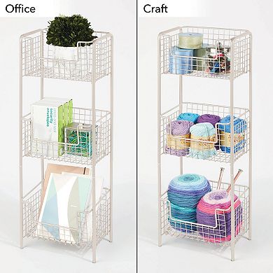 mDesign Steel Freestanding 3-Tier Kitchen Organizer Tower with Baskets