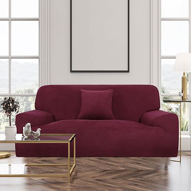 Velvet Plush Stretch Sofa Slipcover with Cushion Cover
