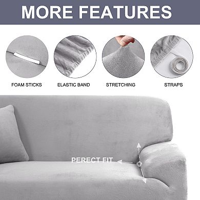 Velvet Plush Stretch Sofa Slipcover with Cushion Cover