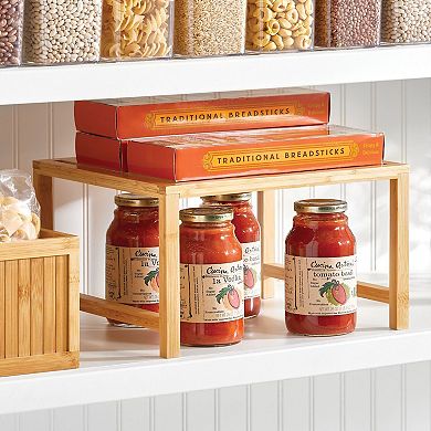 mDesign Wooden Stackable Shelf - Kitchen Food Organizer - 2 Pack, Natural Bamboo