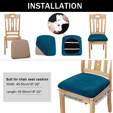 6 Pcs Velvet Dining Chair Seat Cover Elastic Stretchable Slipcovers 18"x18"