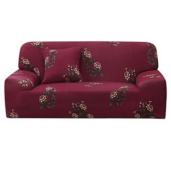 Stretch Sofa Cover Floral Printed Couch Slipcover for 2 Seater Armchair Furniture w One Pillowcase