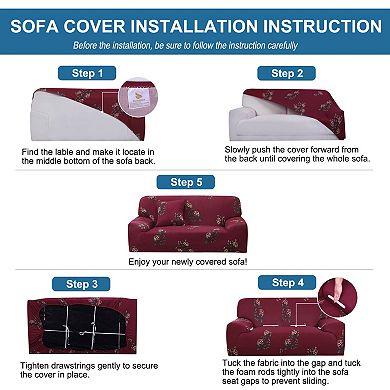 Stretch Sofa Cover Floral Printed Couch Slipcover for 4 Seater Armchair Furniture w One Pillowcase