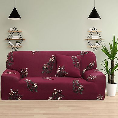 Stretch Sofa Cover Floral Printed Couch Slipcover for 4 Seater Armchair Furniture w One Pillowcase
