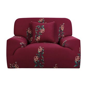 Stretch Sofa Cover Floral Printed Couch Slipcover for 1 Seater Armchair Furniture w One Pillowcase