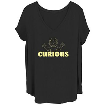 Juniors' Plus Size Curious George Outlined Graphic Tee