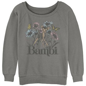 Disney's Bambi Juniors' Watercolor Floral Sketch Slouchy Graphic Sweatshirt