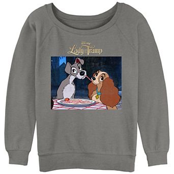 Disney's Lady And The Tramp Juniors' Spaghetti Distressed Portrait Slouchy Graphic Sweatshirt