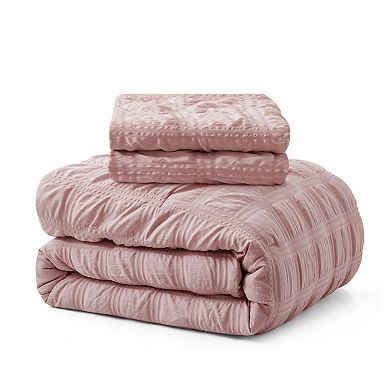 Unikome All Season 3-Piece Bubble Ruched Down Alternative Comforter Set