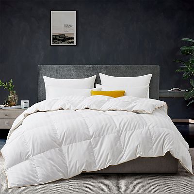PEACE NEST Pinch Pleated Down & Feather Comforter - Cotton Cover, King/Queen