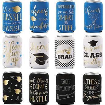 Juvale 12 oz Graduation Neoprene Can Cooler Sleeves for Soda, Beer, Beverages (12 Pack)