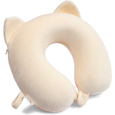 Juvale Kid's Cat Travel Pillow, Memory Foam, for Airplanes, Car Rides, Train Commutes (11.8 x 11.8 x 3.9 in)