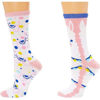 Zodaca Llama Crew Socks for Women, One Size (Pink, White, 2 Pairs)
