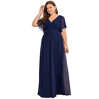 Plus Size Ruffle Pleated Chiffon Tie-Waist Evening Dress