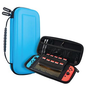 Insten Carrying Case Compatible with Nintendo Switch and OLED Model Console with 10 Game Slots and Pocket for Accessories, Protective Hard Travel Pouch for Girls Boys, Blue