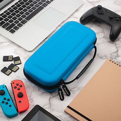 Insten Carrying Case Compatible with Nintendo Switch and OLED Model Console with 10 Game Slots and Pocket for Accessories, Protective Hard Travel Pouch for Girls Boys, Blue
