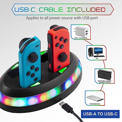 For Nintendo Switch Joy-con Controller Charger Rgb Flash Light Charging Station
