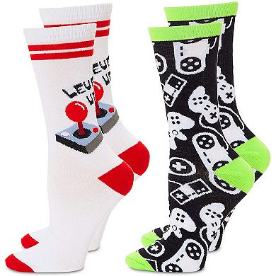 Zodaca Video Game Lovers Crew Socks for Girls, Fun Gift Set (One Size, 2 Pairs)