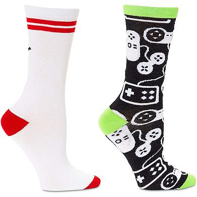 Zodaca Video Game Lovers Crew Socks for Girls, Fun Gift Set (One Size, 2 Pairs)