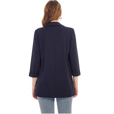 FC Design Womens Blazers Jacket for Work Casual Open Front Navy Blue 3/4 Sleeve Stretched Knit
