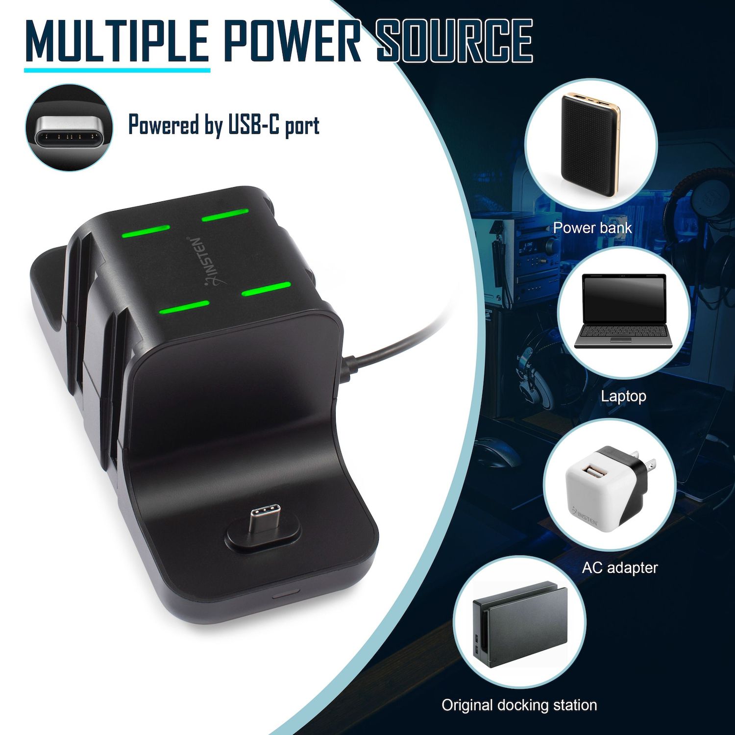 Insten 6-in-1 Charging Station Compatible with Nintendo Switch and OLED Model Console, Joycon & Pro Controller, with LED Indicator, Fast USB-C Charger Dock Stand