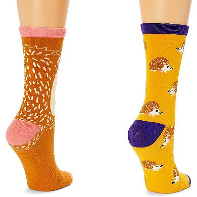 Zodaca Hedgehog Crew Socks for Women, Fun Sock Gift Set (One Size, 2 Pairs)