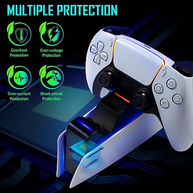 Insten Controller Charging Station Compatible with PS5 Controllers, Dual Charge Copper Connector, USB-C Fast Charger Dock with LED Light Indicator, White