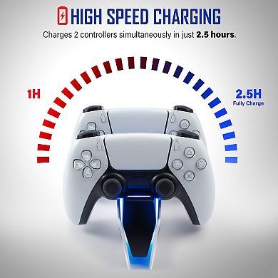 Insten Controller Charging Station Compatible with PS5 Controllers, Dual Charge Copper Connector, USB-C Fast Charger Dock with LED Light Indicator, White