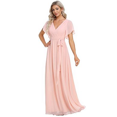 A-line Pleated Chiffon Tie-waist Evening Dress