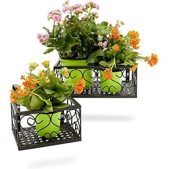 2 pc Plants Hanging Basket Metal Planter Flower Pot Hanger Holder Fence Railing