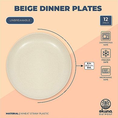 Wheat Straw Plates, Unbreakable Dinner Plate (Beige, 8 In, 6 Pack)