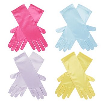 4 Pairs Satin Princess Gloves for Little Girls, Dress Up Costumes for Tea Party, Birthday (4 Colors)