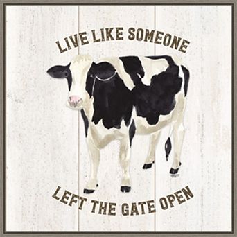 Amanti Art Farm Life Cow Live Like Gate by Tara Reed Framed Canvas Wall Art